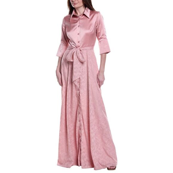 Rene Ruiz WomensBrocade Shirt Gown Pink